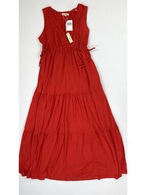 NWT Max Studio Red Tiered Maxi Dress Sleeveless Summer Beach Vacation XS